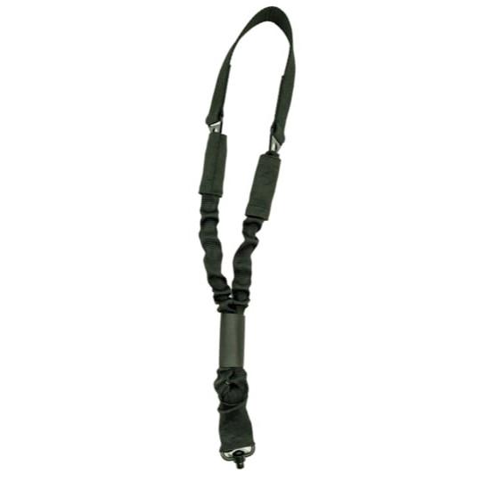 Green adjustable tactical rifle sling on white background