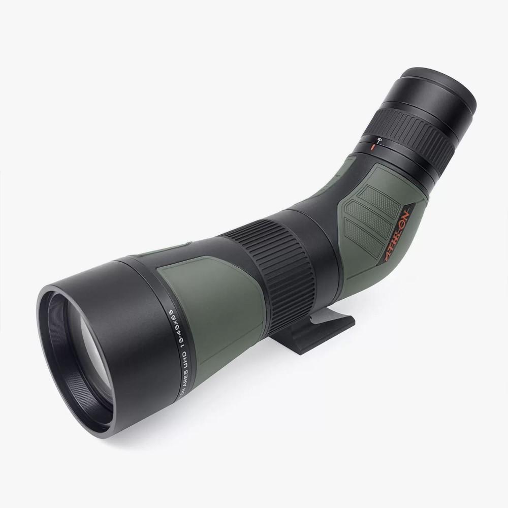 Angled green and black spotting scope