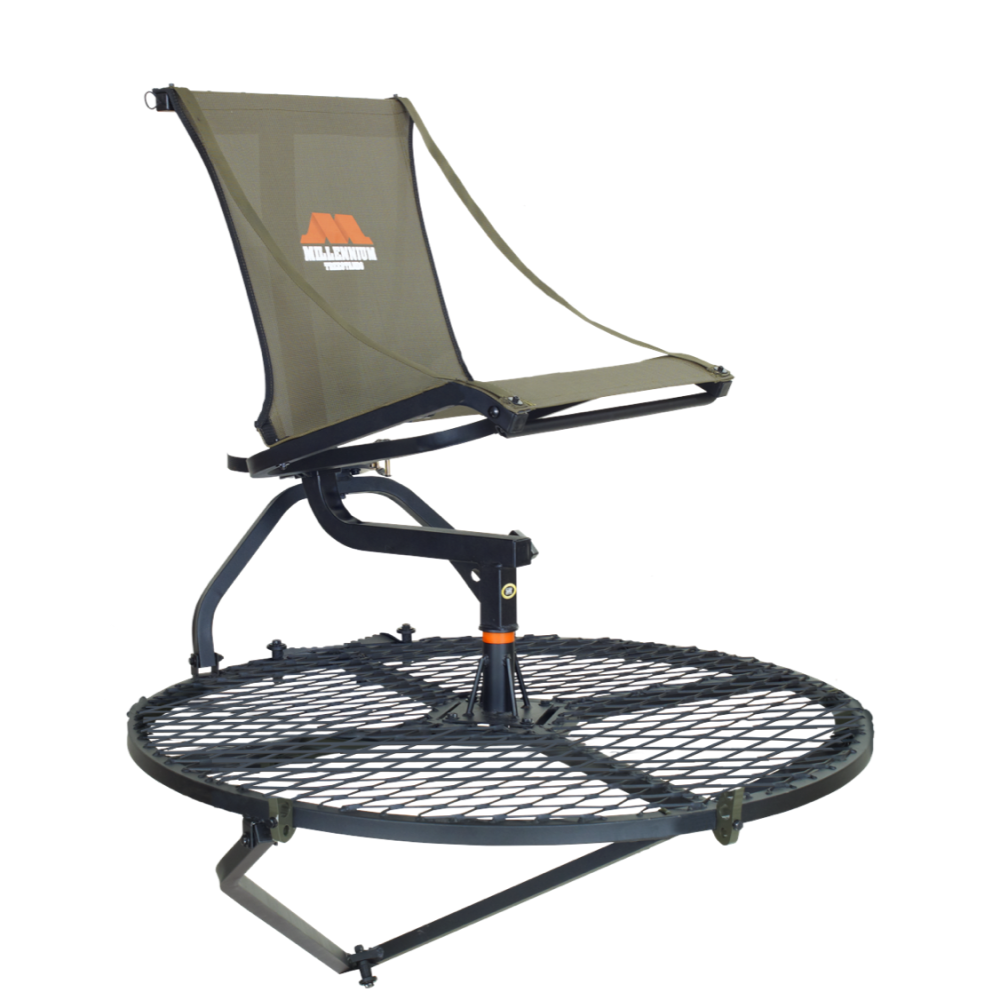Millennium hunting tree stand with mesh platform seat