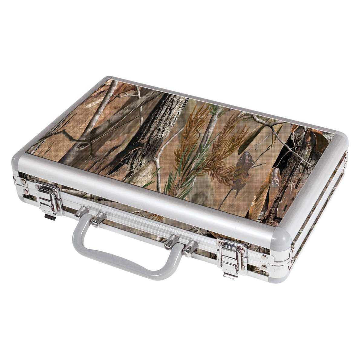 Camouflage metal briefcase with silver handle
