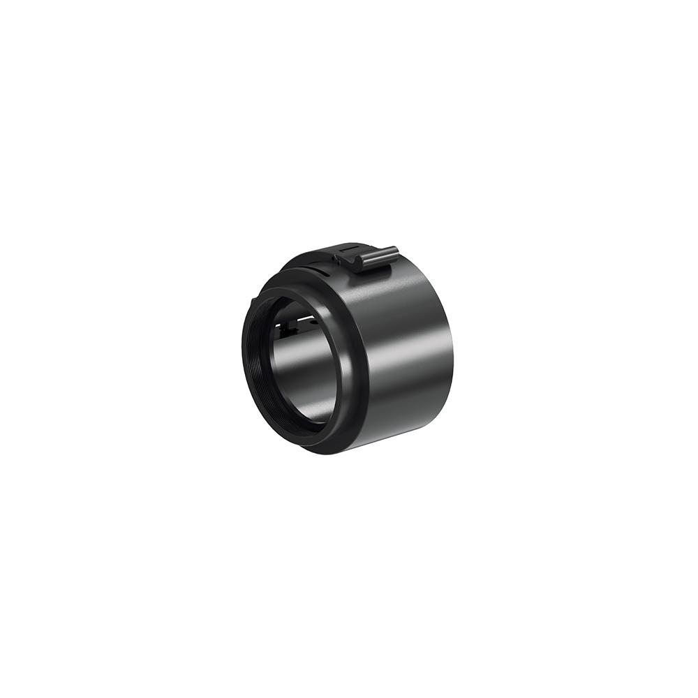 Black threaded metal cylindrical adapter component