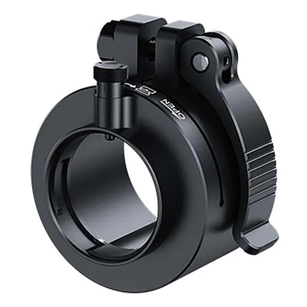 Black metal quick-release ring clamp mount