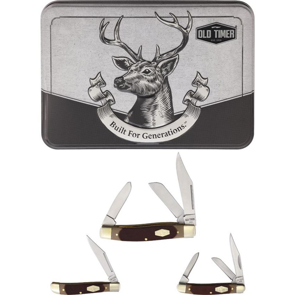 Old Timer deer tin and folding pocket knives
