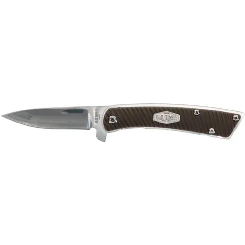 Folding pocket knife with wooden handle and steel blade