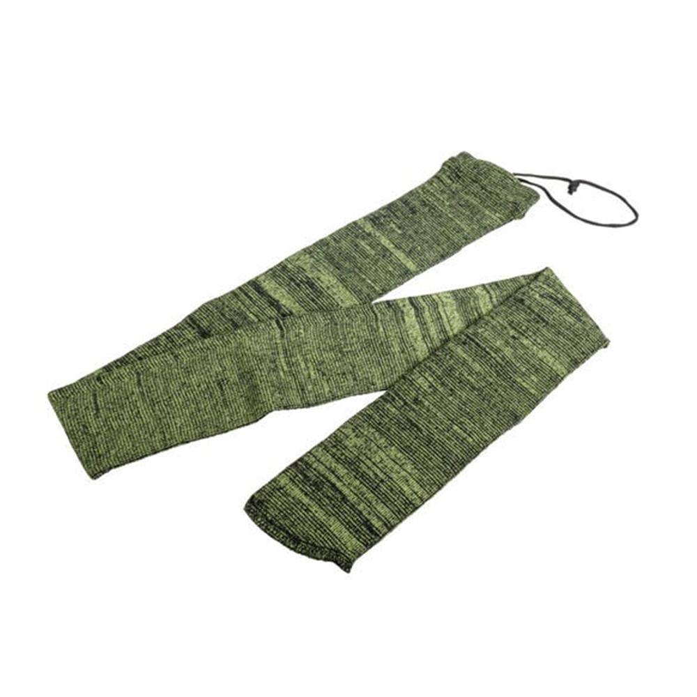 Green knitted arm sleeves with thumb holes