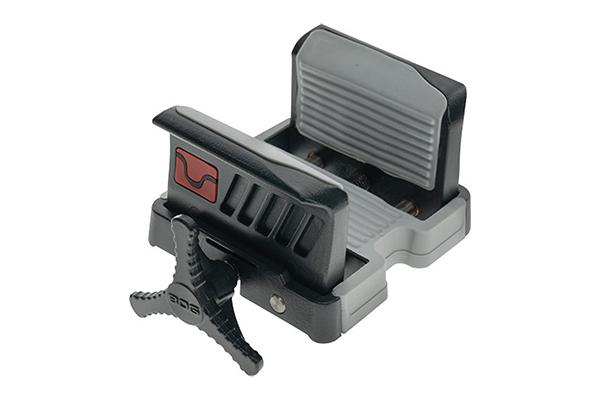 Black and gray woodworking edge clamp tool