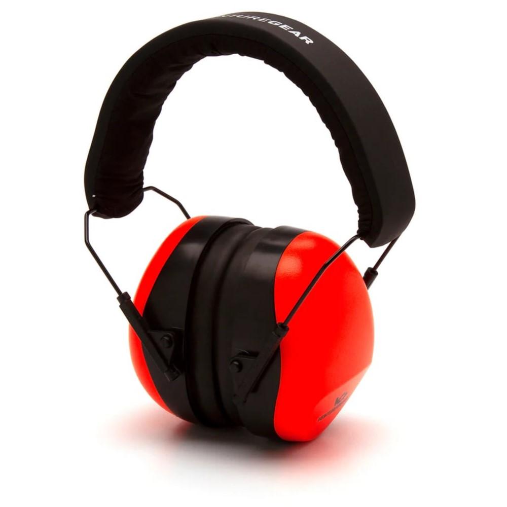 Red and black over-ear hearing protection earmuffs