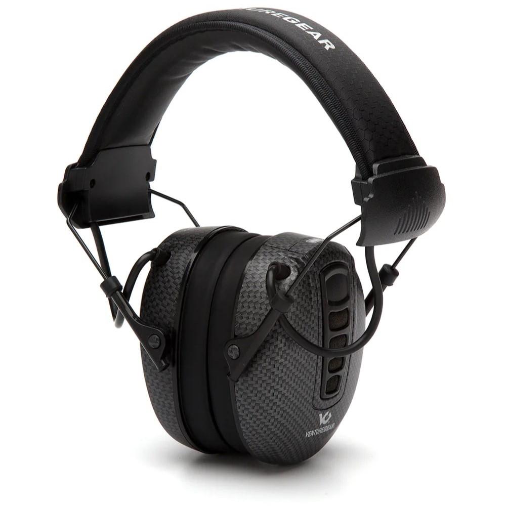 Black electronic over-ear hearing protection earmuffs