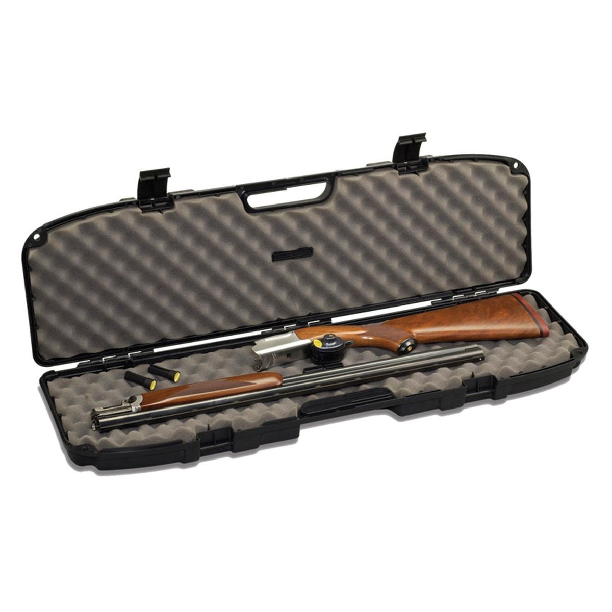 Disassembled shotgun in foam-lined hard case