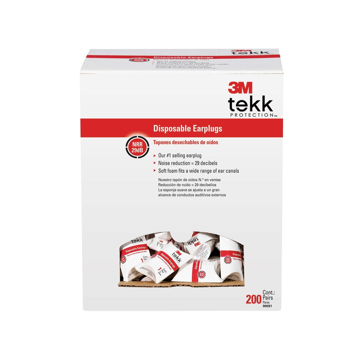 3M Tekk disposable earplugs box, 200 pairs