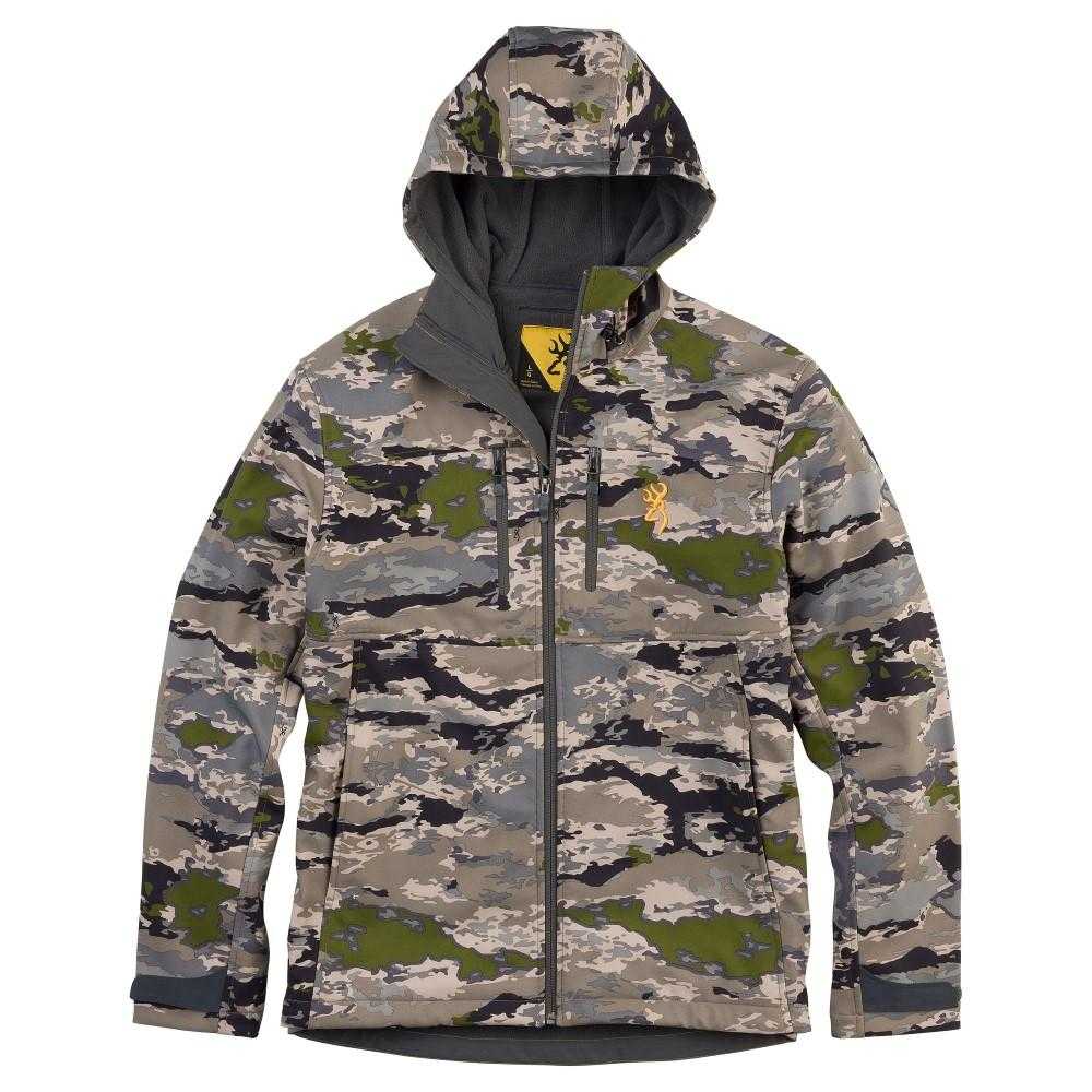 Camouflage hooded jacket with front zipper and pockets