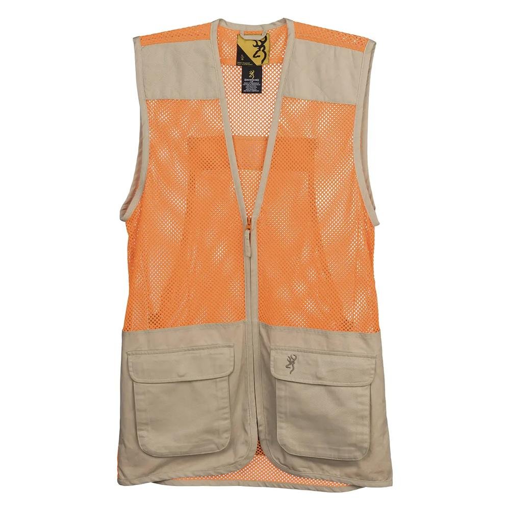 Orange mesh hunting vest with khaki pockets