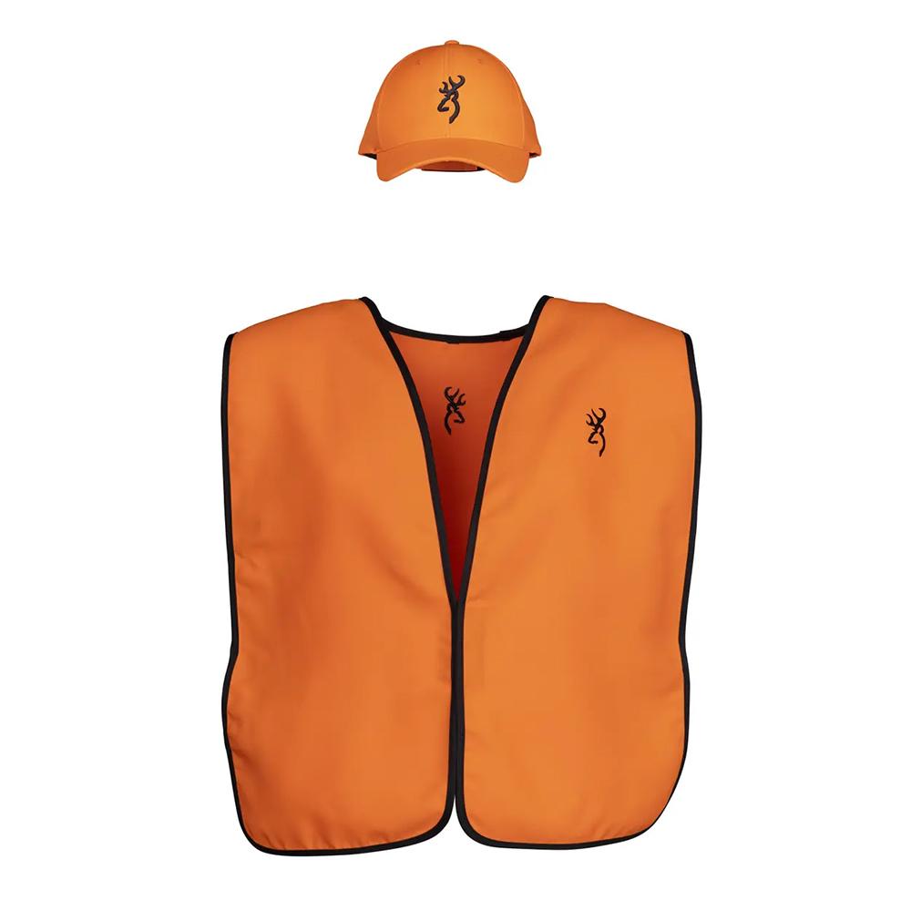 Orange hunting vest and matching cap set
