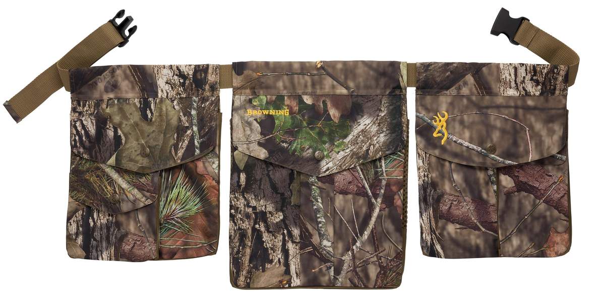 Three camouflage hunting belt pouches with straps