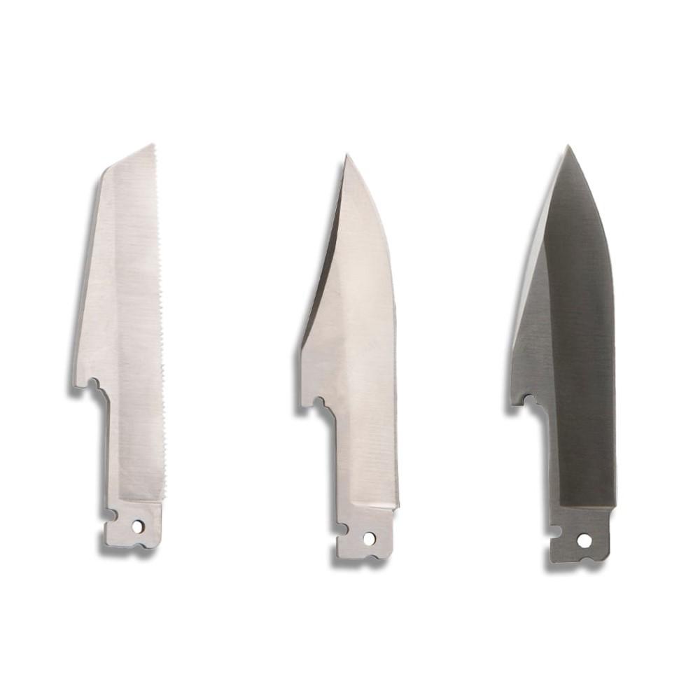 Three different knife blades on white background