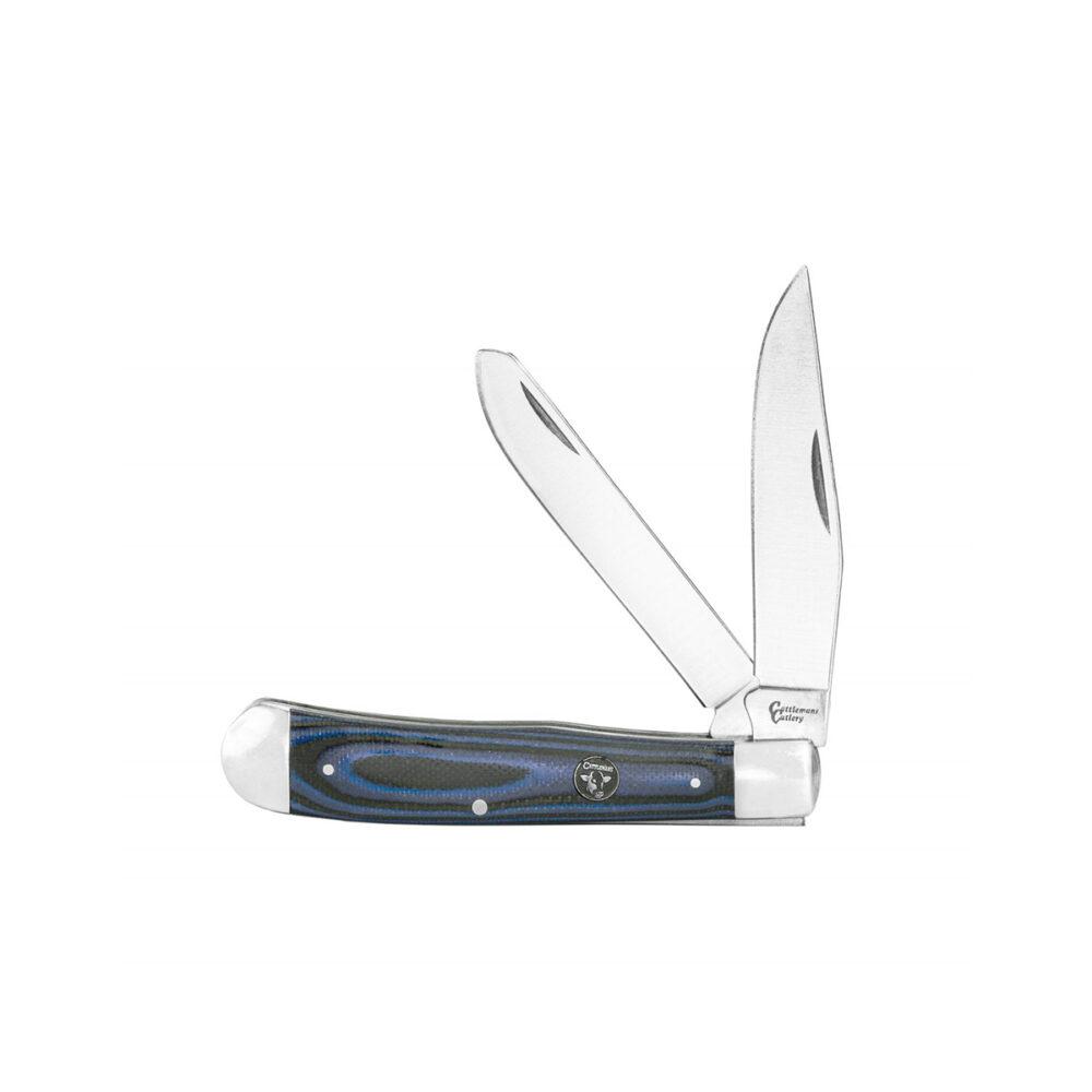 Two-blade folding pocket knife with blue handle