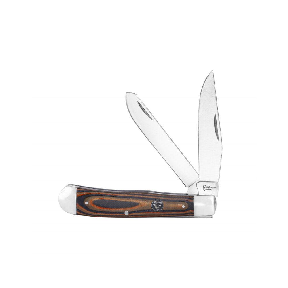Two-blade folding pocket knife with wooden handle