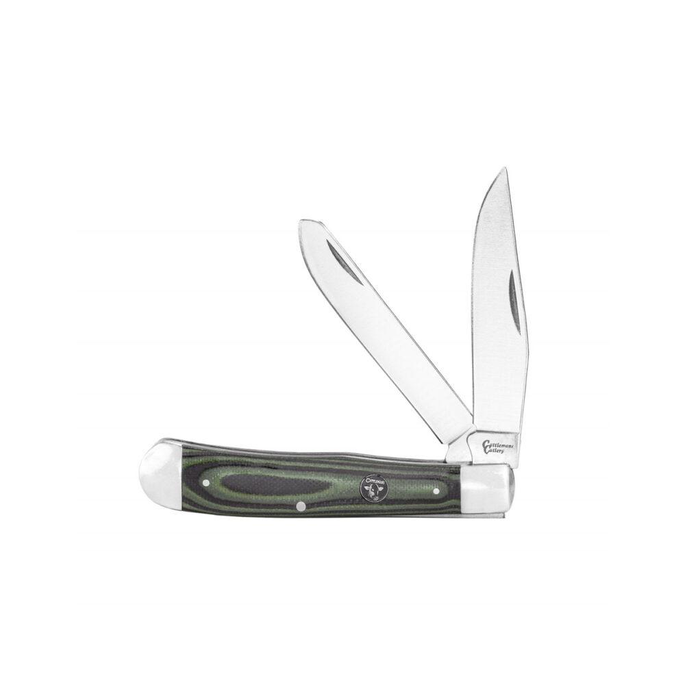 Two-blade folding pocket knife with green handle