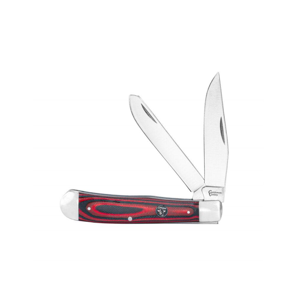 Two-blade folding pocket knife with red handle