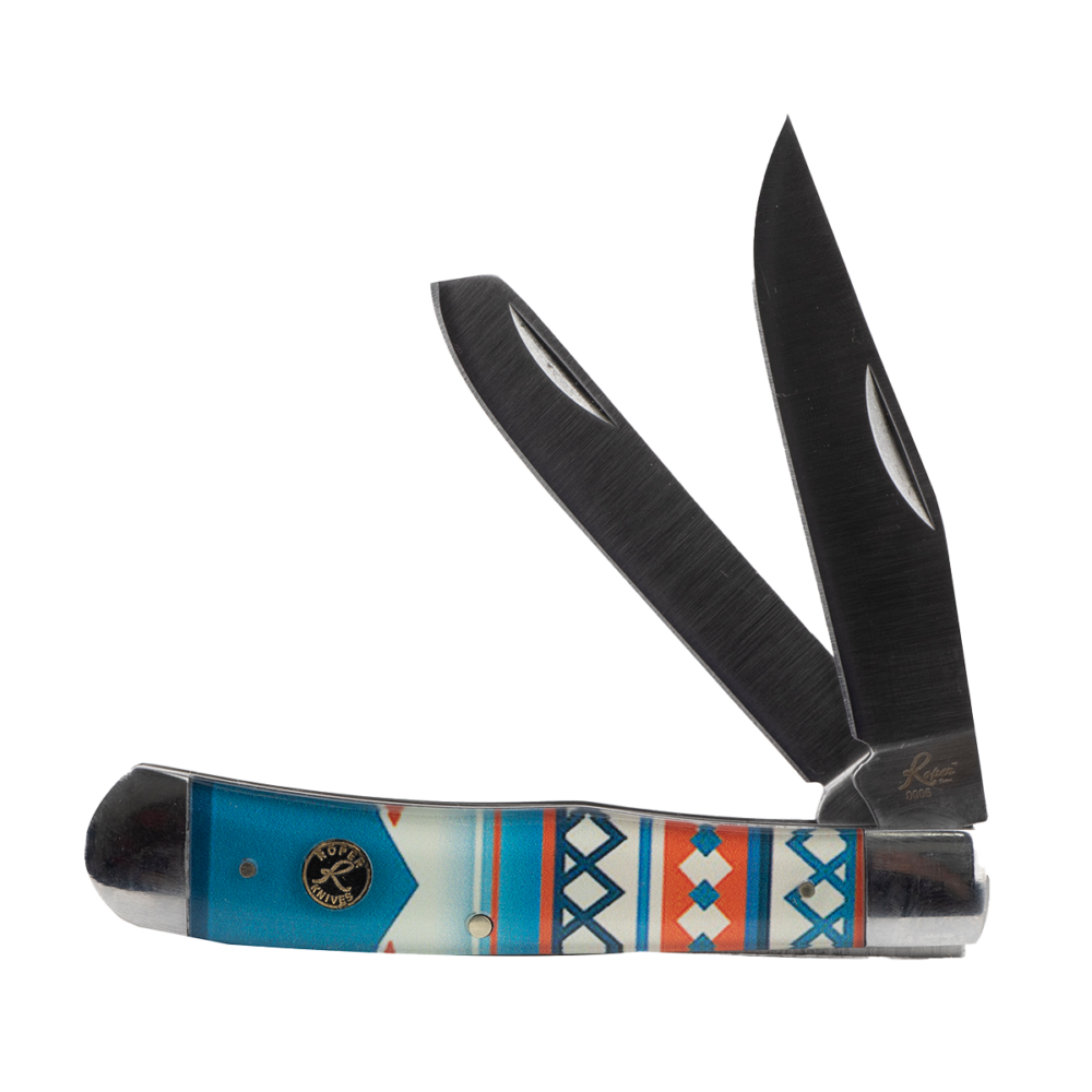 Decorative folding pocket knife with two open blades