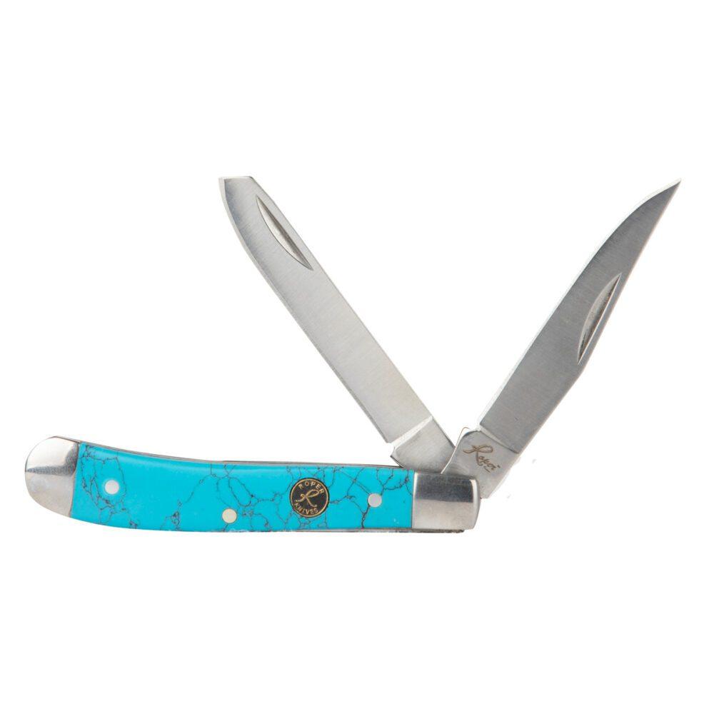 Turquoise handle folding pocket knife with two blades