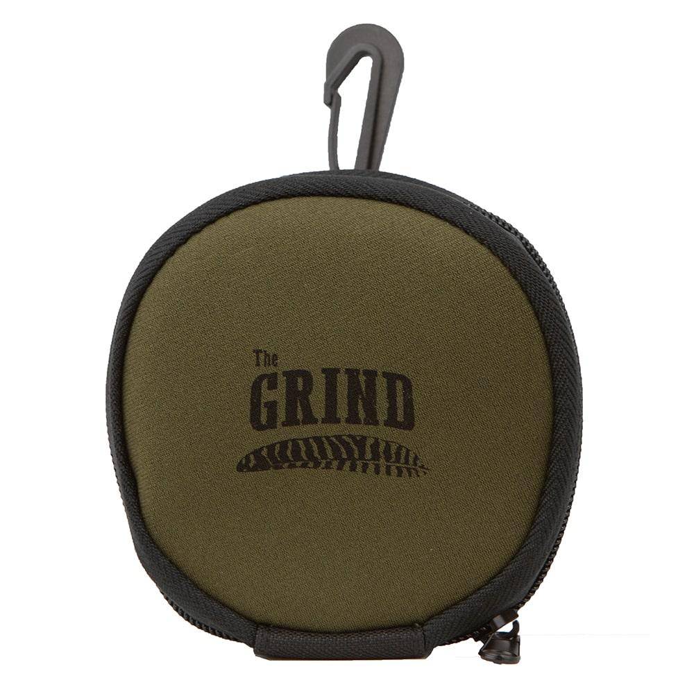 Round olive zippered pouch with carabiner clip