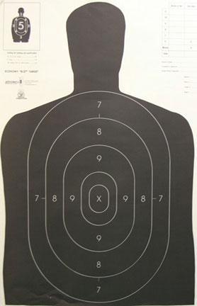 Silhouette shooting target with numbered scoring rings