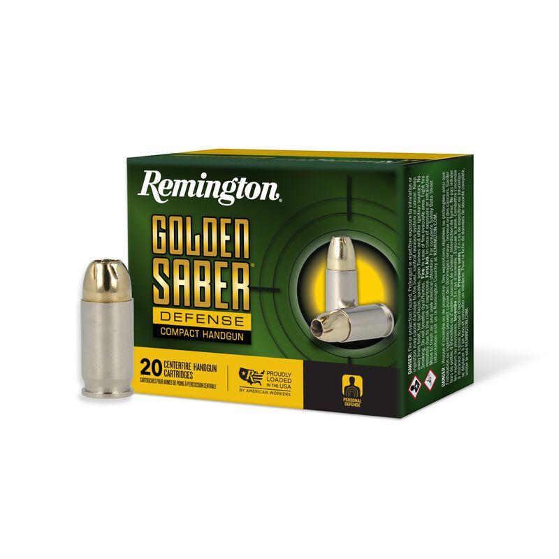 Remington Golden Saber handgun ammunition box and cartridge