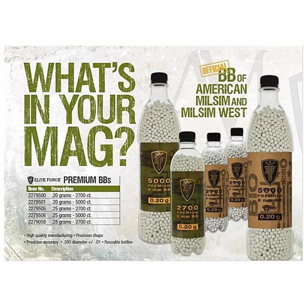 Elite Force Premium airsoft BB bottles advertisement