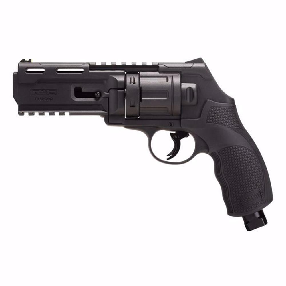 Black revolver handgun isolated on white background