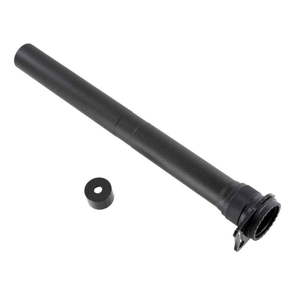Black metal cylindrical tube with mounting flange