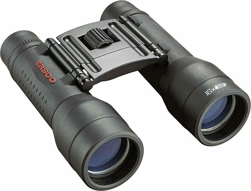 Tasco 16x32 compact binoculars on white background