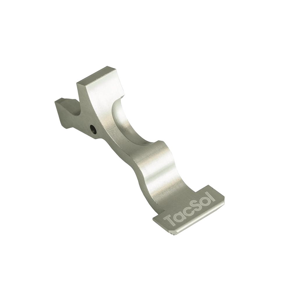 Machined aluminum bracket with TacSol logo
