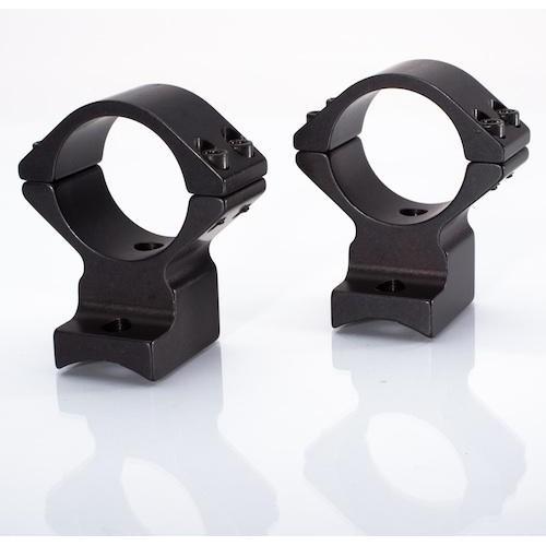 Two black metal scope mounting rings