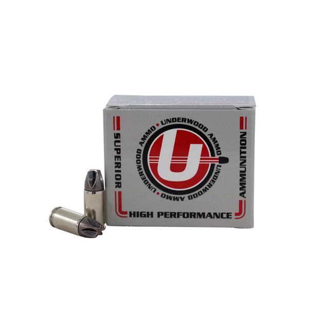 Underwood Ammo box with two handgun cartridges