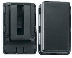 Black plastic belt clip device, front and back