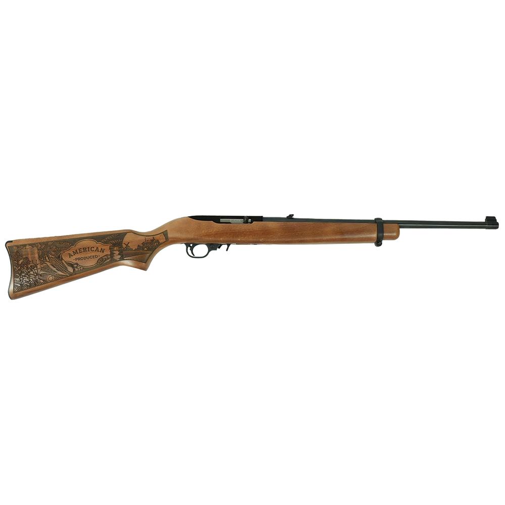 Wooden-stock rifle with engraved buttstock