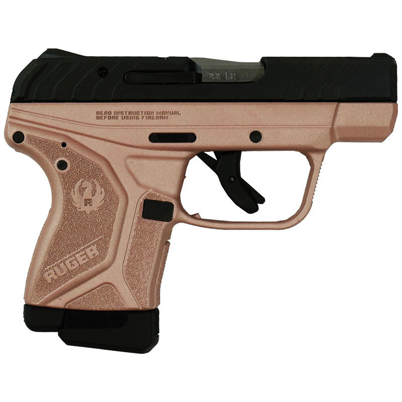 Compact Ruger semi-automatic pistol in tan and black