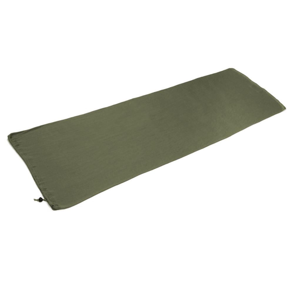 Olive green camping sleeping pad on white background