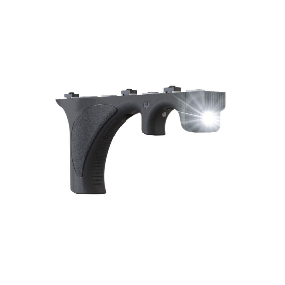 Black tactical foregrip with integrated flashlight