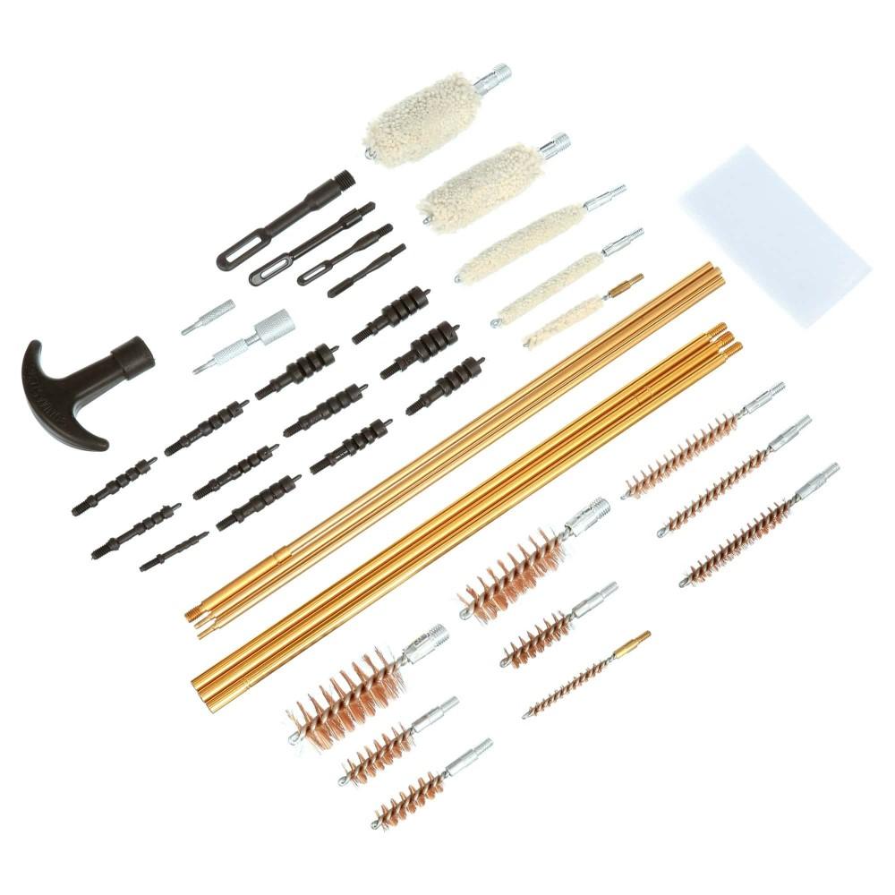 Comprehensive firearm cleaning kit with rods and brushes