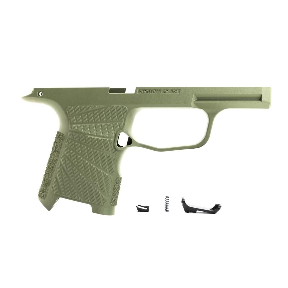 Olive green pistol frame with trigger components