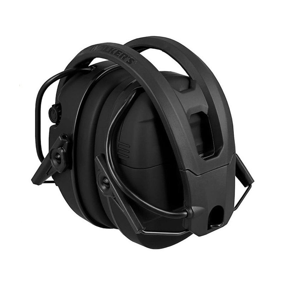 Black electronic shooting earmuffs with headband