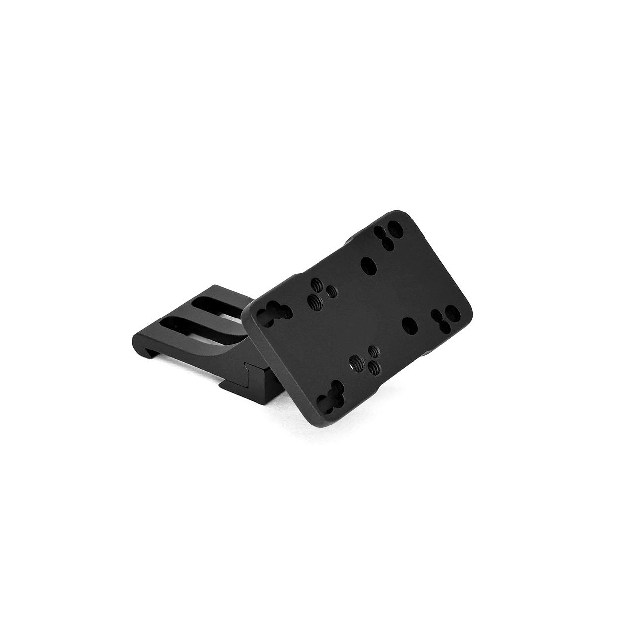 Black adjustable metal mounting bracket with threaded holes