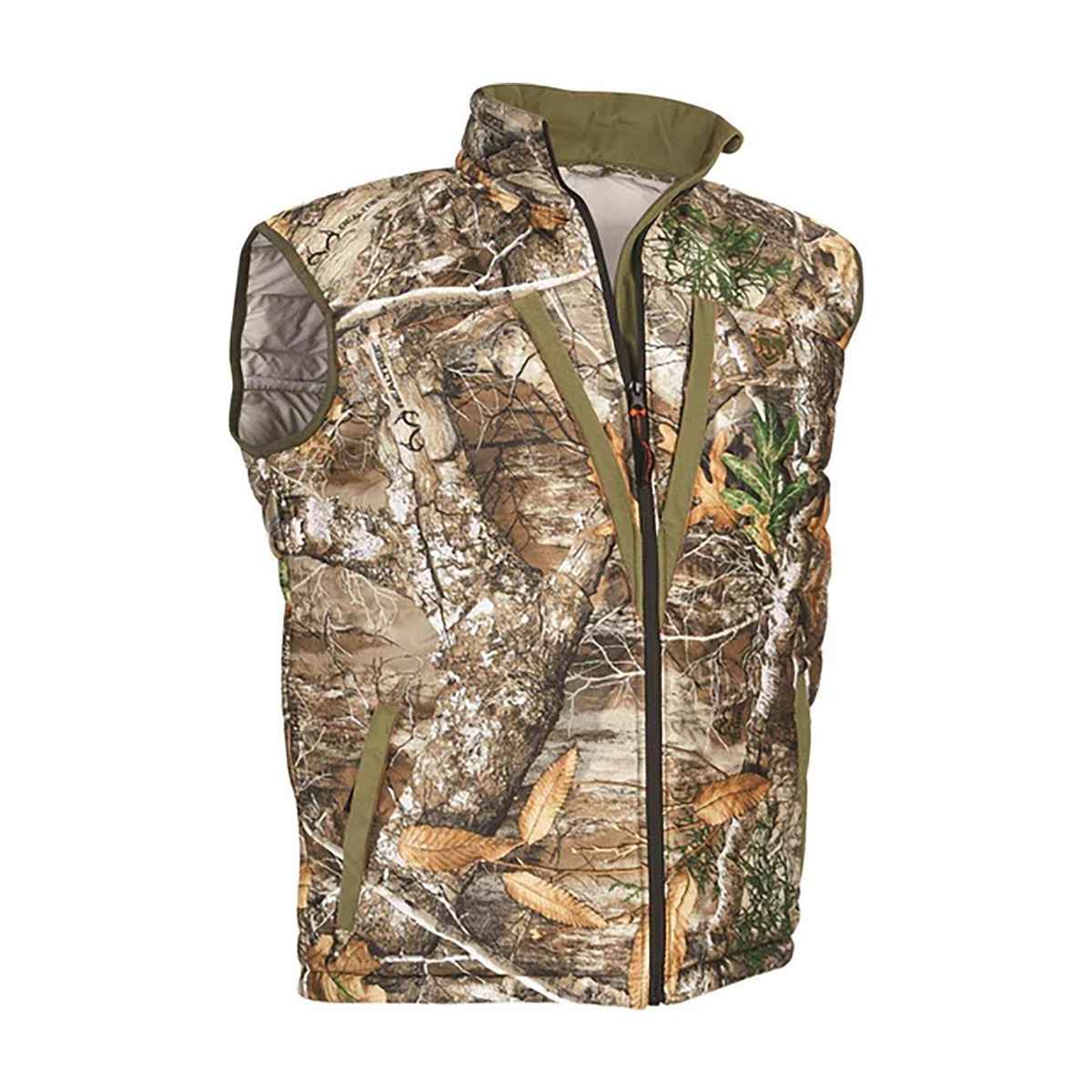 Camouflage zip-up hunting vest with woodland pattern
