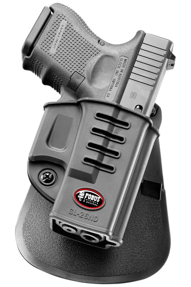 Glock handgun in black Fobus holster