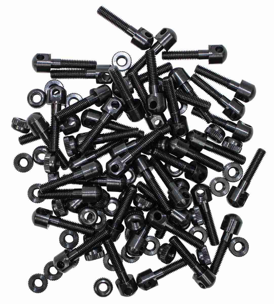 Pile of black socket head screws and washers
