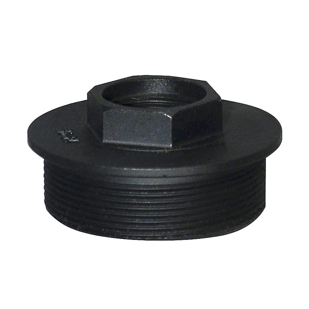 Black threaded metal adapter with hex top flange