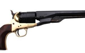 Antique black powder revolver with wooden grip