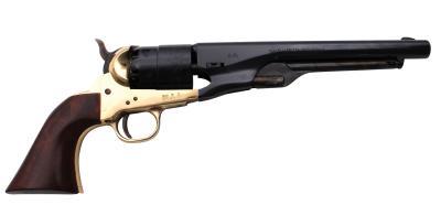 Antique black powder revolver with wooden grip